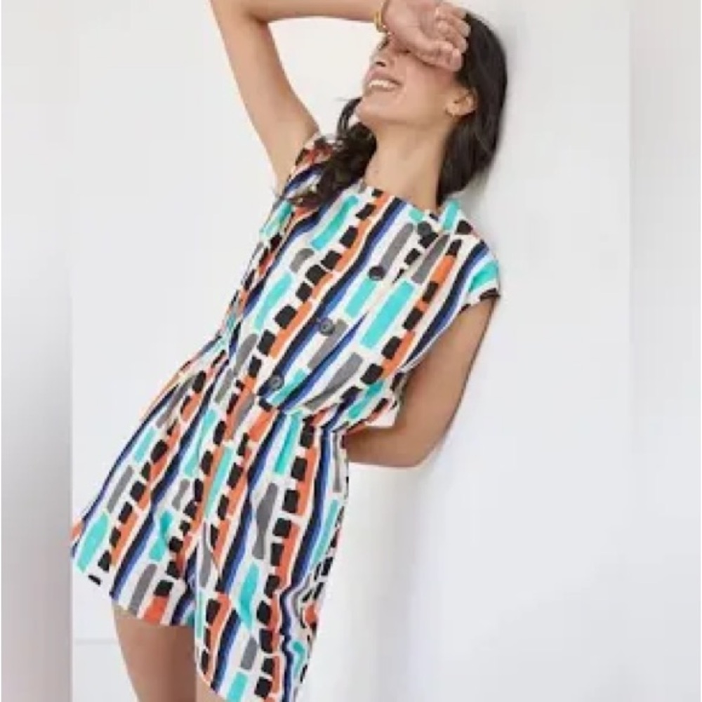 Corey Lynn Calter Women Romper Shorts XS Multicolor Abstract Button Top Pockets